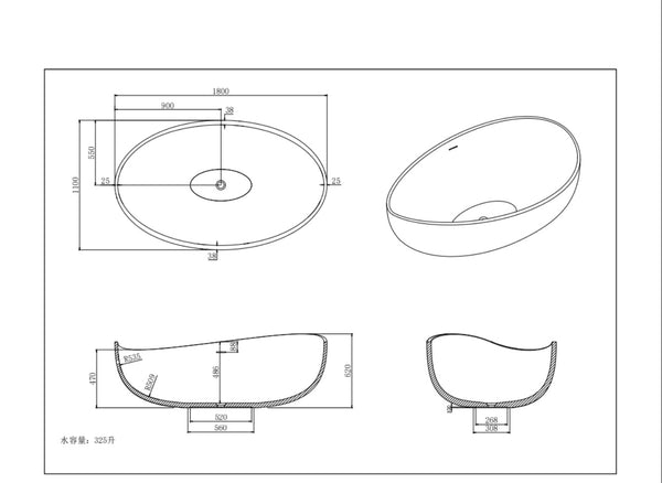 Waverton Solid Surface Bath LK-WSB1800