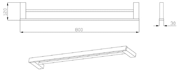 Square Double Towel Rail 800mm Mirror Finish