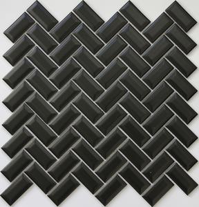 Matt Black Bevelled Herringbone Mosaic Tile 23x48mm