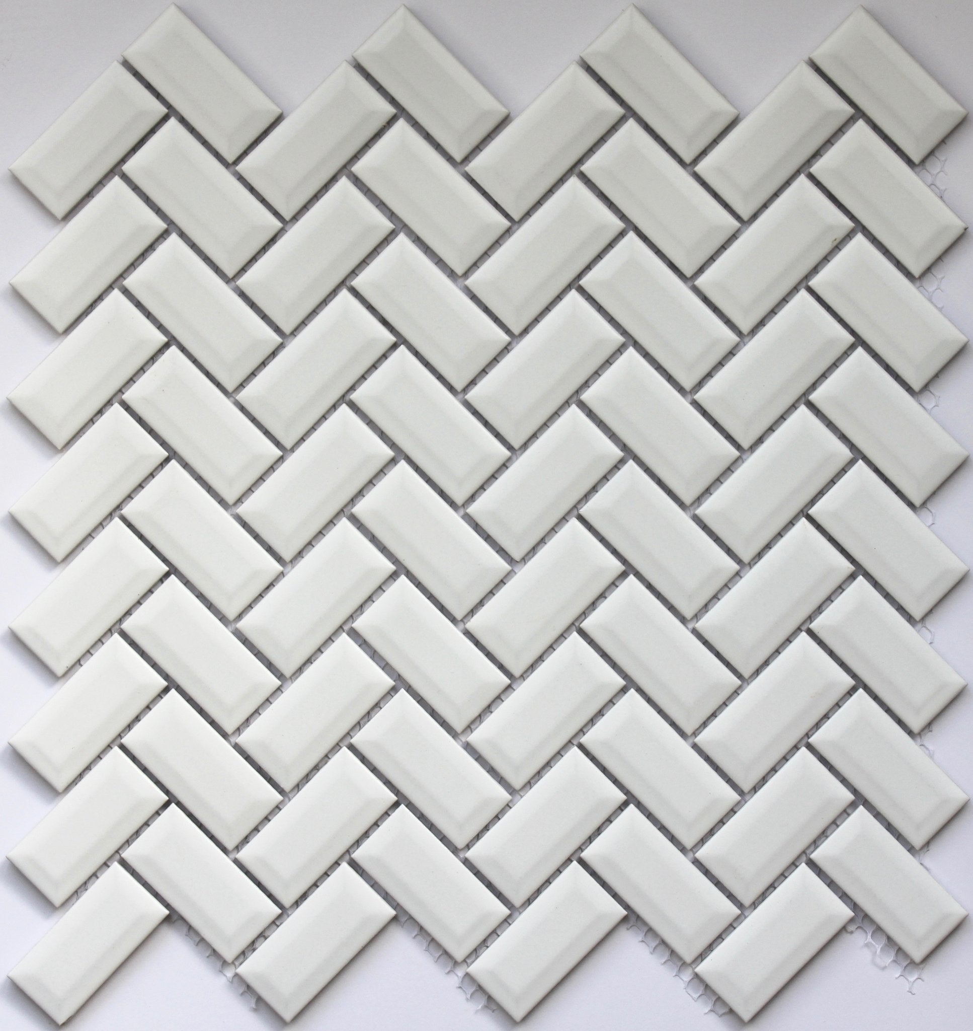 Matt White Bevelled Herringbone Mosaic Tile 23x48mm