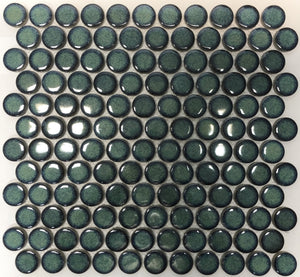 Antique Green Gloss Penny Round Mosaic Tile 28mm