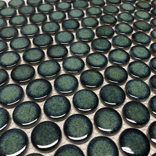 Antique Green Gloss Penny Round Mosaic Tile 28mm