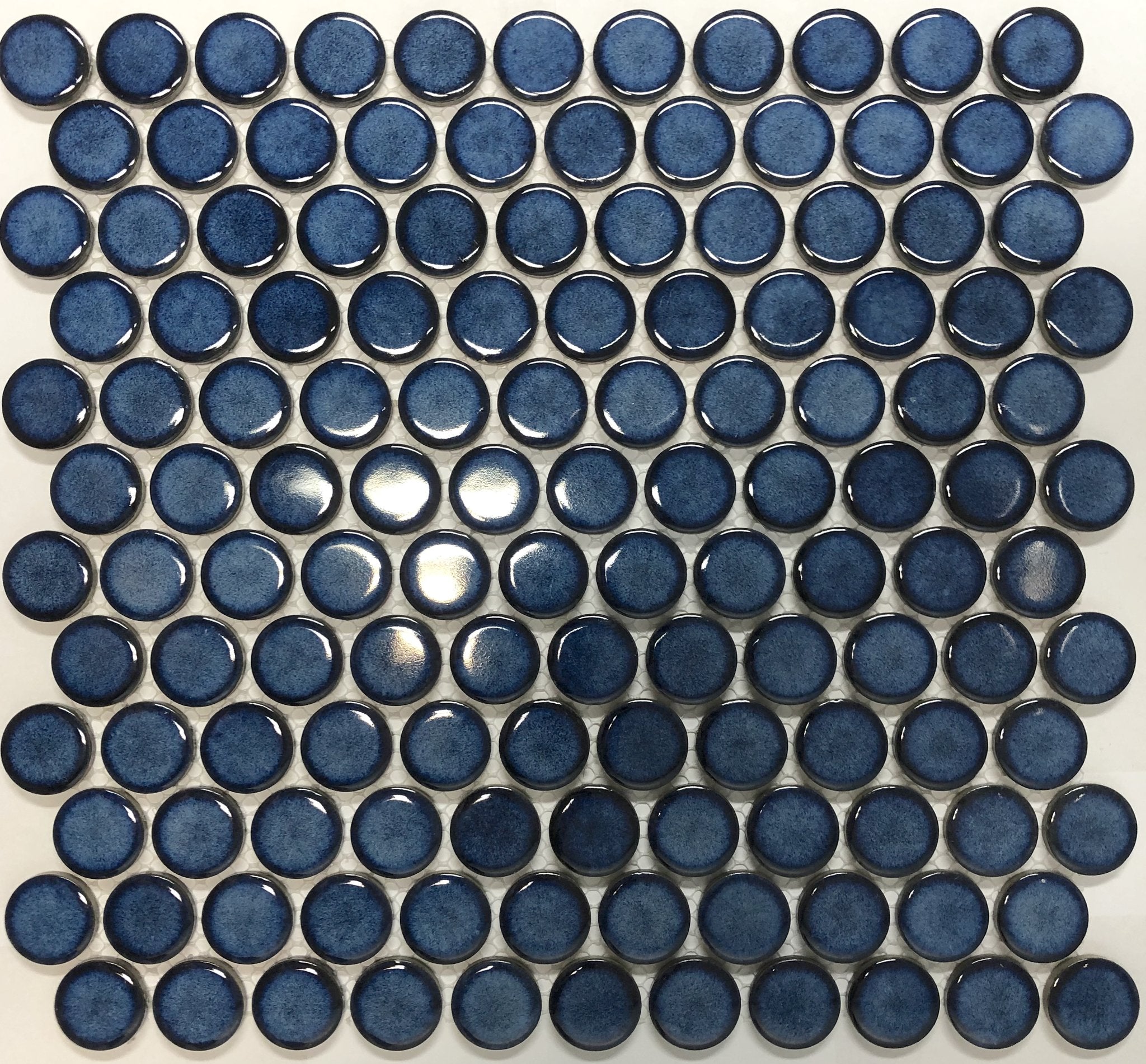 Antique Blue Gloss Penny Round Mosaic Tile 28mm