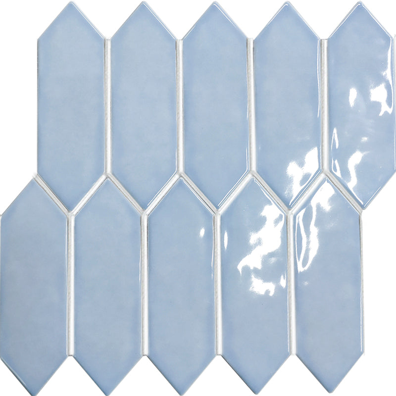 Arrow Shape Light Blue Gloss Mosaic Tile 55x195mm