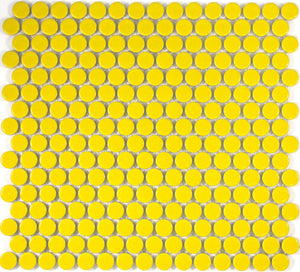 Yellow Gloss Penny Round Mosaic Tile 19mm