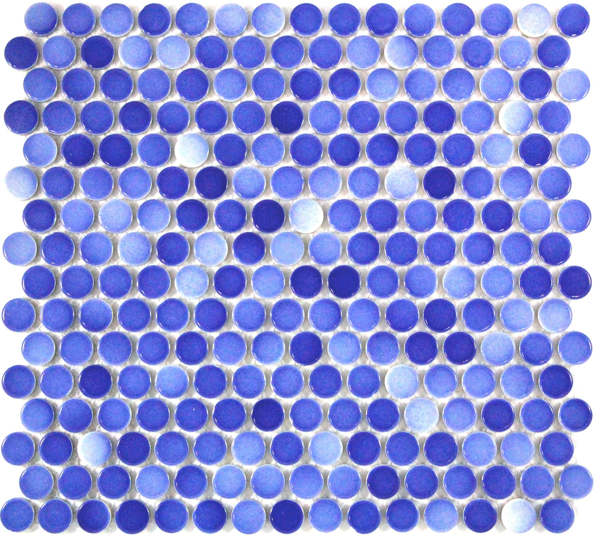 Blue Mix Gloss Penny Round Mosaic Tile 19mm