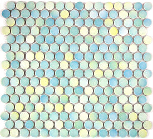Pastle Blue Mix Gloss Penny Round Mosaic Tile 19mm