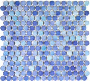 Light Blue Mix Gloss Penny Round Mosaic Tile 19mm