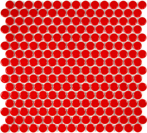 Red Gloss Penny Round Mosaic Tile 19mm