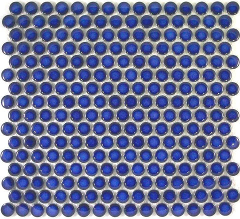 Cobalt Blue Gloss Penny Round Mosaic Tile 19mm