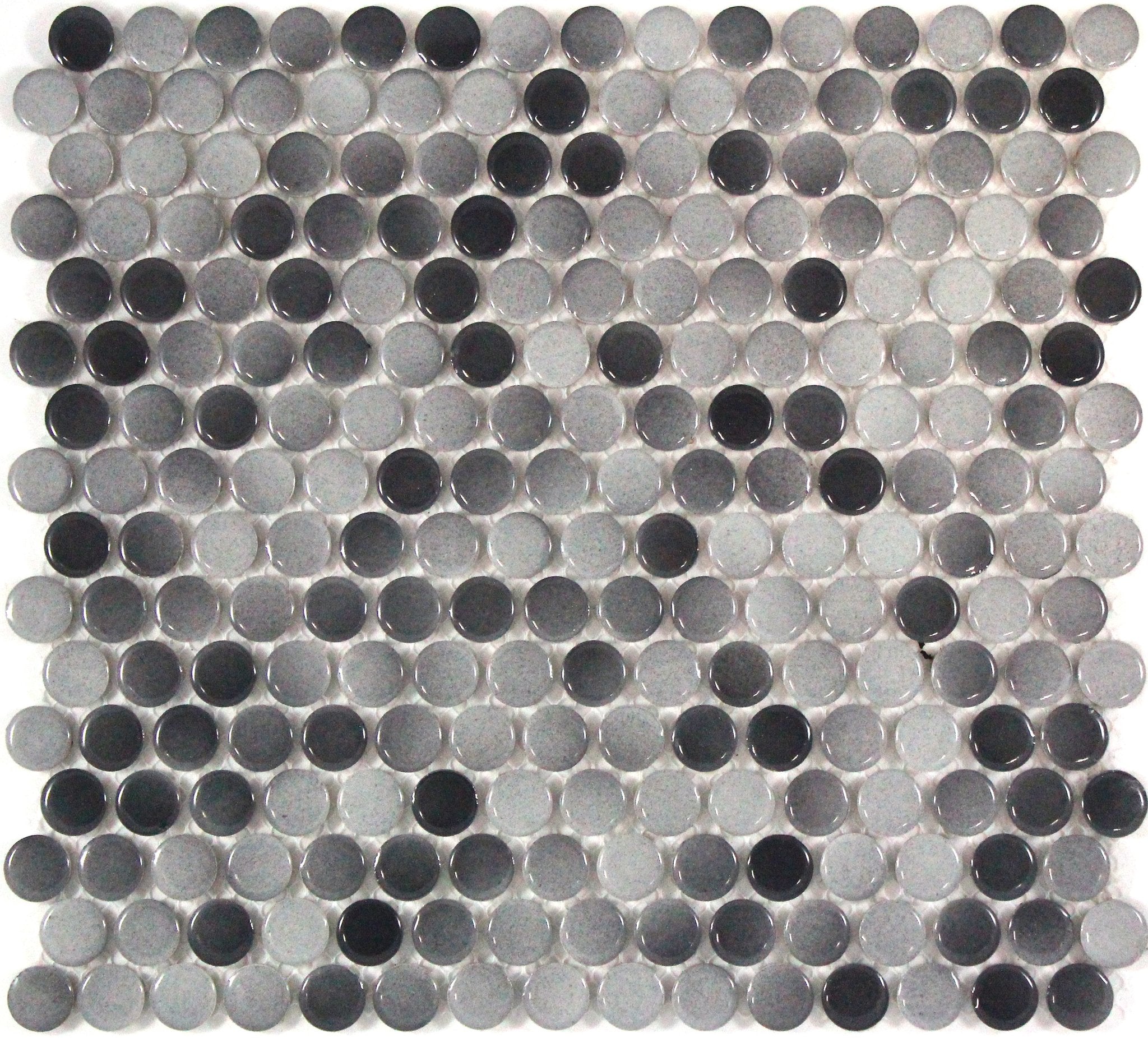 Grey Mix Gloss Penny Round Mosaic Tile 19mm