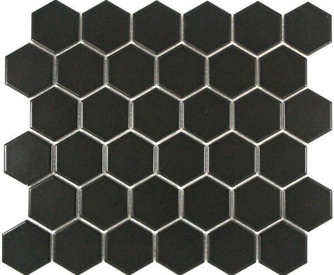 Matt Black Hexagon Mosaic Tile 51x59mm
