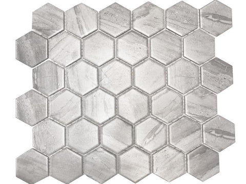 Wooden Grey Matt Hexagon Mosaic Tile 51x59mm
