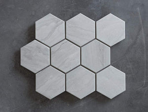 Wooden Grey Matt Hexagon Mosaic Tile 95x110mm