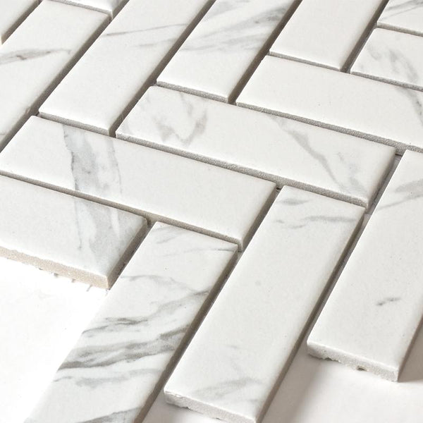 Carrara Matt Herringbone Tile 45x145mm
