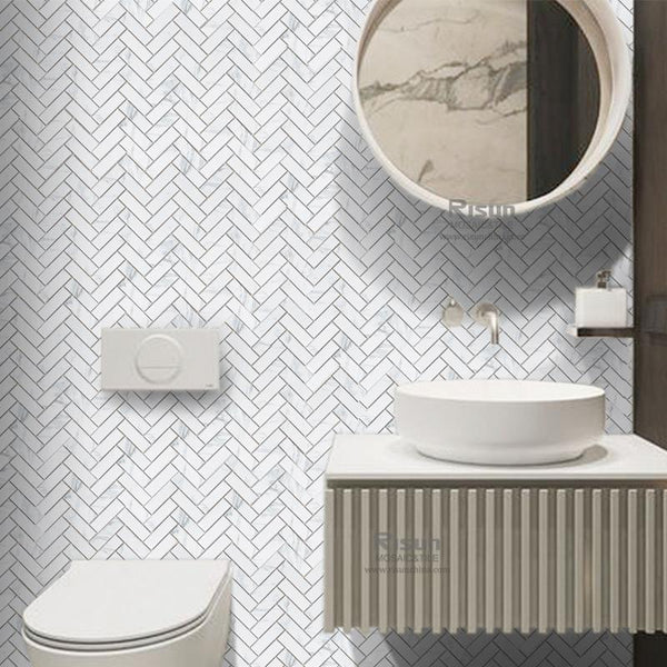 Carrara Matt Herringbone Tile 45x145mm