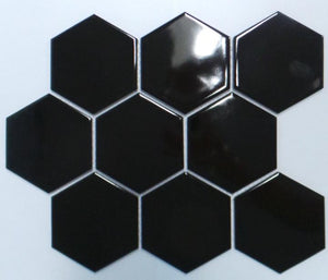 Gloss Black Hexagon Mosaic Tile 95x110mm