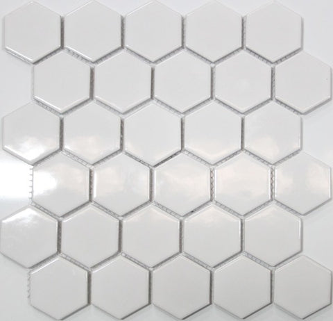 Gloss White Hexagon Mosaic Tile 51x59mm