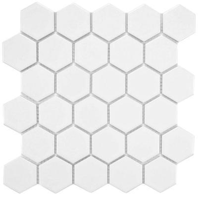 Matt White Hexagon Mosaic Tile 51x59mm