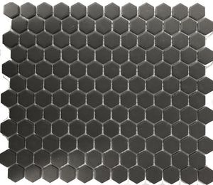 Matt Black Unglazed Hexagon Mosaic Tile 23mm