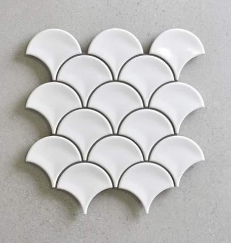 Gloss White Fish Scale Tile 73mm